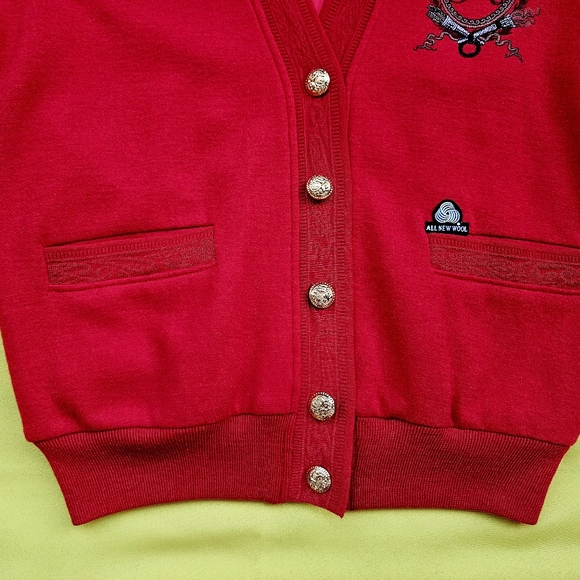 Wool Red Cardigan Women 95 Double Nine Five Lady 1980-90s - Picture 9 of 16